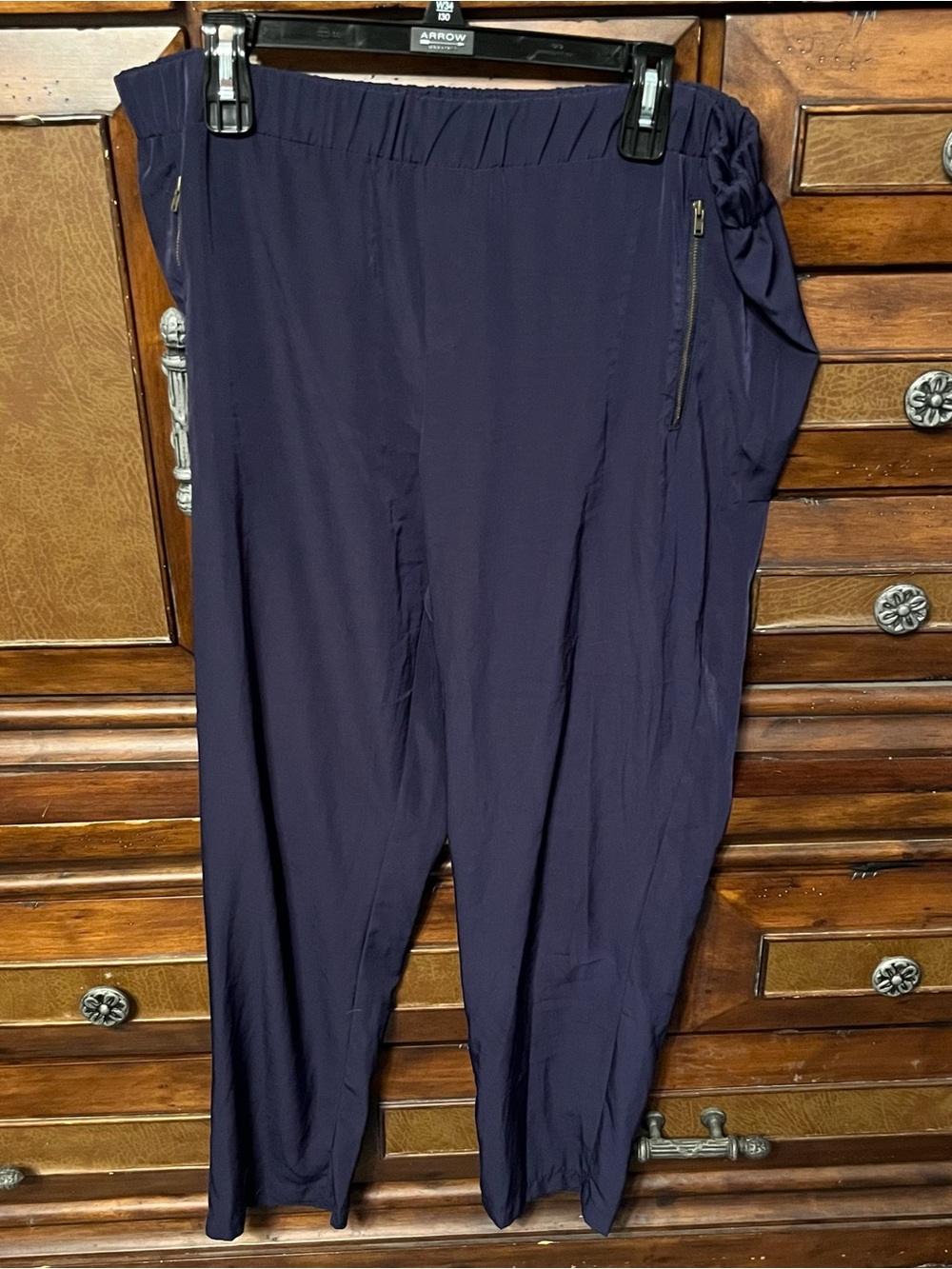 Merona Women’s XL Navy Blue Pull On Pants Elastic Waist Zip Pockets Ankle